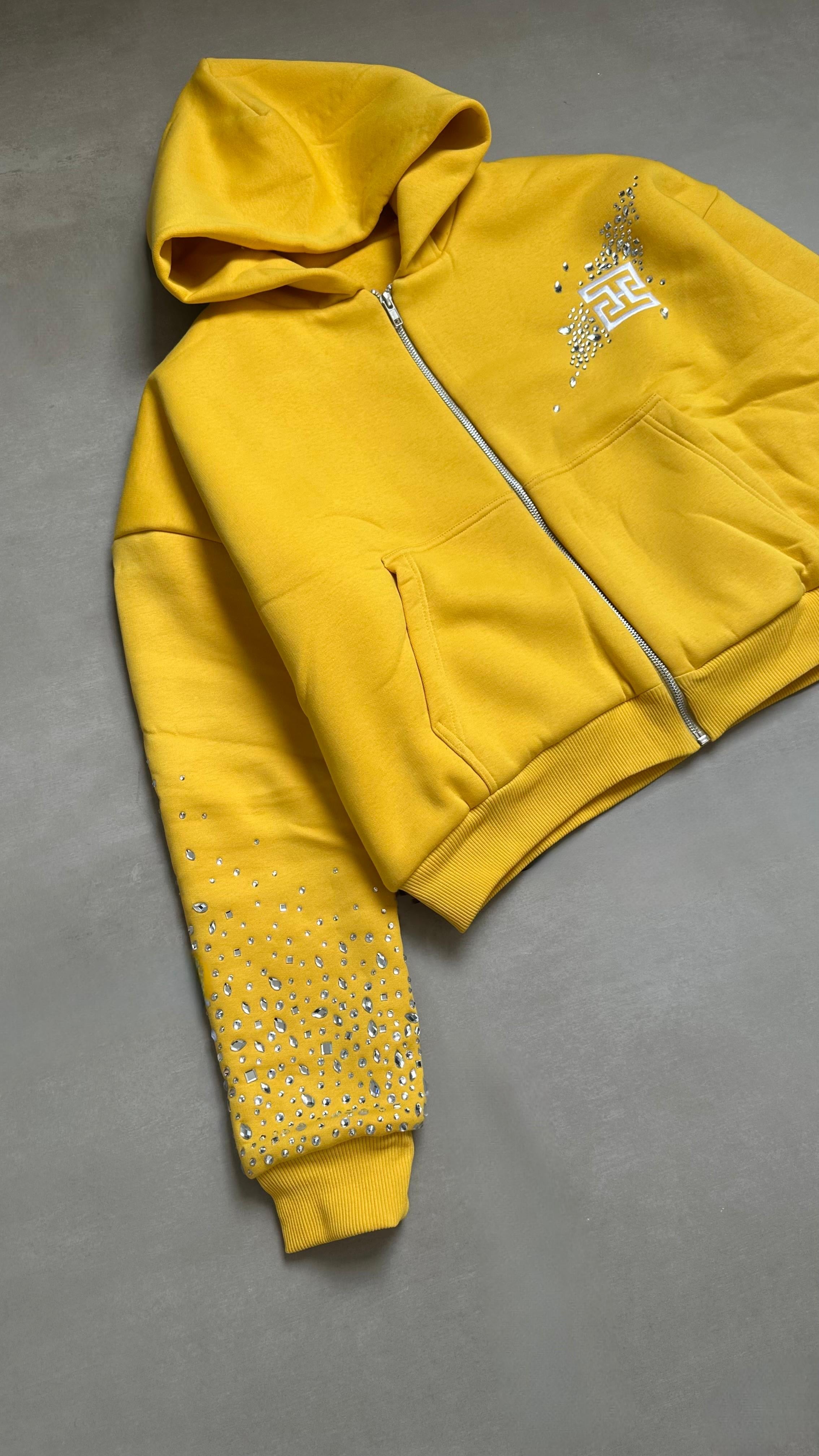 Swarovski Cropped Hoodie in Pale Yellow